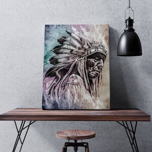 Native americans print | Canvas print wall art, Native americans canvas, Native art print, Native americans art, Chief print, native print