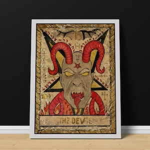 Impression sur toile de carte de tarot du diable | Impression de cartes de tarot, d'art de cartes de tarot, d'art de cartes de tarot, tarot du diable, impression d'art de carte de tarot du diable, impression de tarot diable