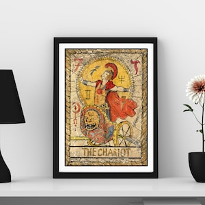 Art mural carte tarot char, tirages d'art carte tarot, estampes spirituelles New Age, oeuvre d'art mystique guerrier char, art guerrier romain