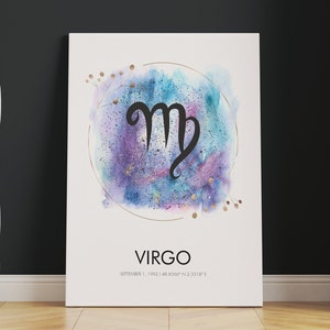 VIRGO zodiac print art mural sur toile ou impression roulée | Impression d'art Vierge | Carte des étoiles du zodiaque | Impression personnalisée du signe du zodiaque vierge