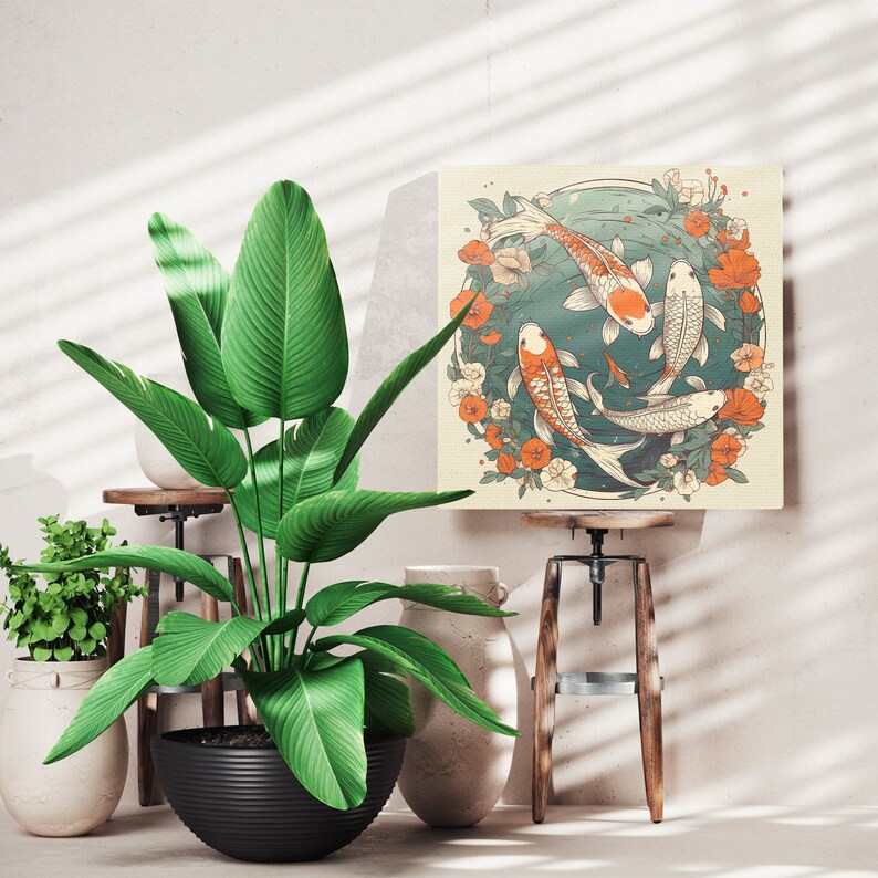 Koi Fish Print | Canvas wall art print by Wall Nostalgia Made in Canada, Large canvas prints, canvas wall art canada, canvas prints canada, Koi Wall Art Canvas, Koi Art, Koi Canvas, Koi Wall Art, Koi Fish Painting, Japanese Koi Art, Japanese Wall Art