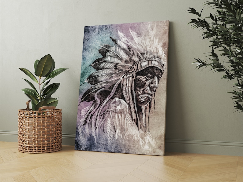 Native americans print | Canvas print wall art, Native americans canvas, Native art print, Native americans art, Chief print, native print