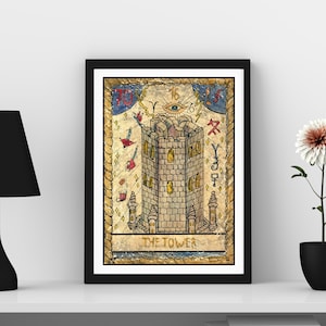 The Tower Tarot Card Wall Art, Tarot Card Art Prints, Psychic Reading Art Print, Tarot Deck Art, Knight Tower Art, Medieval Castle Art Print
