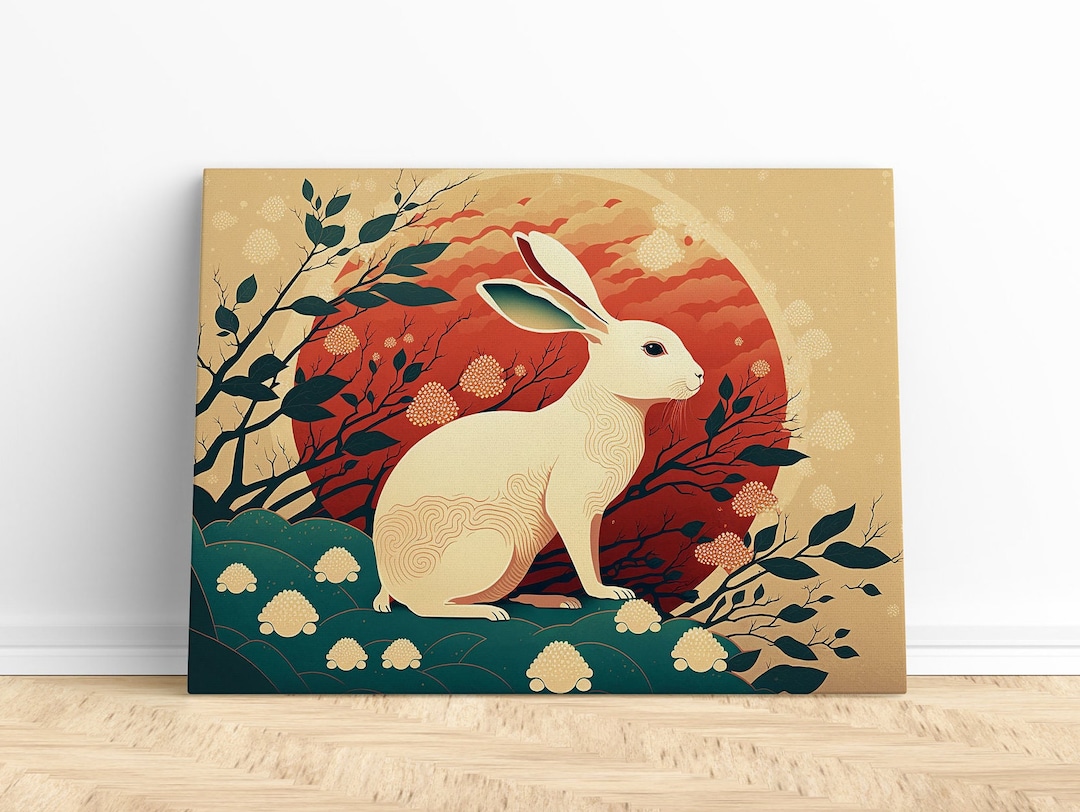 Chinese Wall Art Print Chinese Canvas Wall Art, Chinese Print, Chinese Art Print, Rabbit Print