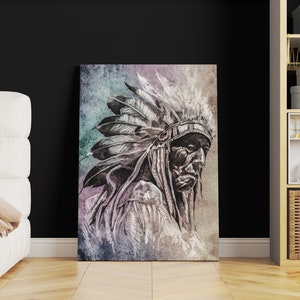 Native americans print | Canvas print wall art, Native americans canvas, Native art print, Native americans art, Chief print, native print