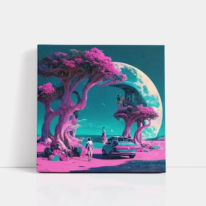 Into the Surreal Retrowave Wall Art, Sci Fi Canvas Art, Vaporwave Art Canvas, Blacklight Reactive Wall Art, Retro Space Art Canvas, Cool Art