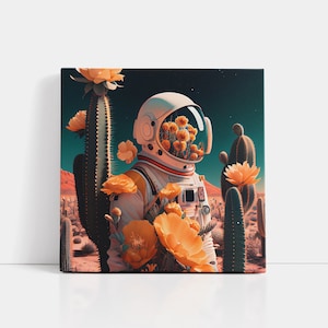 Flower Astronaut Wall Art Print | Astronaut canvas, Astronaut print, Astronaut Maximalist Wall Art, Dopamine Decor Art, Flower Head Print
