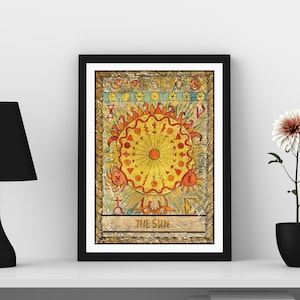 Art mural carte tarot soleil, impression d'art carte tarot, impression d'art mural bohème, estampes d'art astrologie, art mural soleil lune et étoiles, art céleste