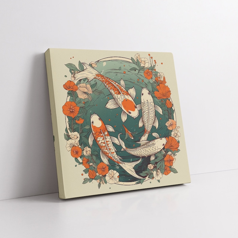 Koi Fish Print | Canvas wall art print by Wall Nostalgia Made in Canada, Large canvas prints, canvas wall art canada, canvas prints canada, Koi Wall Art Canvas, Koi Art, Koi Canvas, Koi Wall Art, Koi Fish Painting, Japanese Koi Art, Japanese Wall Art
