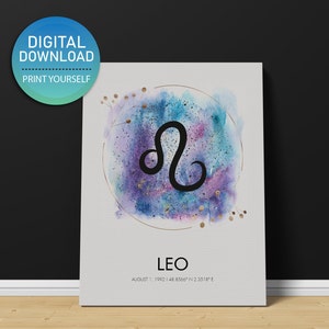 LÖWE Zodiac Wall Art Print DIGITAL DOWNLOAD Sternkarte | Sternzeichen Print, Löwe Print, Löwe printable, Löwe Poster, Löwe Wandkunst, Löwe Geschenke