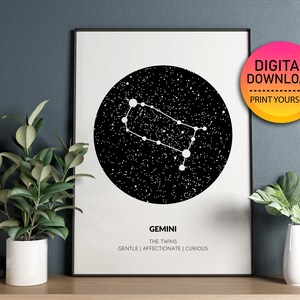 ZWILLINGE Sternzeichen Sofort Download Print, Zodiac Art Printable, spirituelle Wandkunst, Astrologie Zeichen Poster, DIGITAL DOWNLOAD