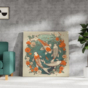 Koi Fish Print | Canvas wall art print by Wall Nostalgia Made in Canada, Large canvas prints, canvas wall art canada, canvas prints canada, Koi Wall Art Canvas, Koi Art, Koi Canvas, Koi Wall Art, Koi Fish Painting, Japanese Koi Art, Japanese Wall Art