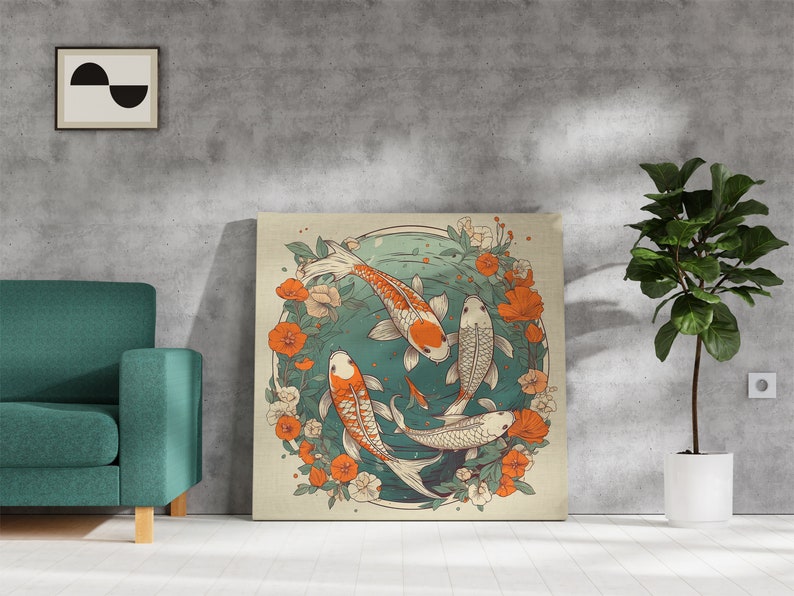 Koi Fish Print | Canvas wall art print by Wall Nostalgia Made in Canada, Large canvas prints, canvas wall art canada, canvas prints canada, Koi Wall Art Canvas, Koi Art, Koi Canvas, Koi Wall Art, Koi Fish Painting, Japanese Koi Art, Japanese Wall Art