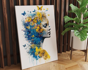 Butterfly Canvas Wall Art | Butterfly Woman Canvas Print, Butterfly Art Print, Butterflies canvas, Butterflies art print, Bedroom wall art