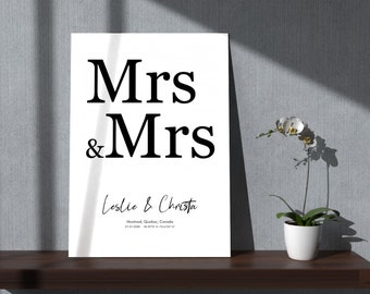 Mrs & Mrs Wall Art Prints | Wedding Guest Book Alternative | Custom Gay Wedding Gift | LGBTQ Wedding or Anniversary Gift | Wedding sign