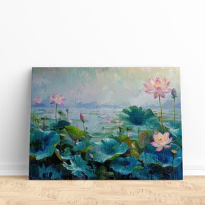 Water Lilies Canvas Print | Monet Water Lilies Style Canvas Print, Large Canvas Print, Water Lilies Pond Print, Calm Wall Art Large Canvas