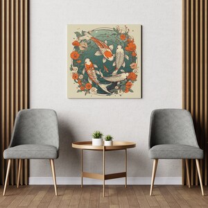 Koi Fish Print | Canvas wall art print by Wall Nostalgia Made in Canada, Large canvas prints, canvas wall art canada, canvas prints canada, Koi Wall Art Canvas, Koi Art, Koi Canvas, Koi Wall Art, Koi Fish Painting, Japanese Koi Art, Japanese Wall Art