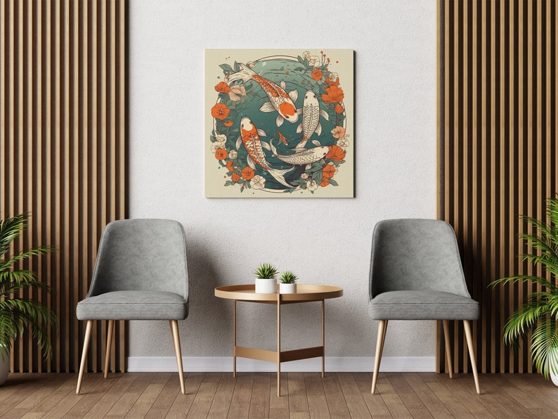 Koi Fish Print | Canvas wall art print by Wall Nostalgia Made in Canada, Large canvas prints, canvas wall art canada, canvas prints canada, Koi Wall Art Canvas, Koi Art, Koi Canvas, Koi Wall Art, Koi Fish Painting, Japanese Koi Art, Japanese Wall Art