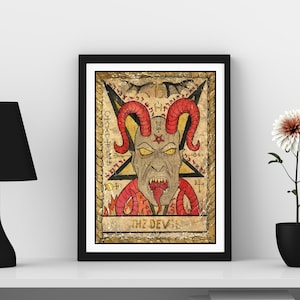 The Devil Tarot Card Wall Art, Tarot Card Art Prints, Major Arcana Art, Occult Art Print, Devil Art Prints, Mystical Gothic Dark Devil Art