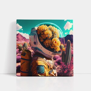 Astronaut Canvas Art Print| Flower Astronaut Print, Trendy Wall Art Prints, Maximalist Wall Art, Dopamine Decor Art, Dorm Room Wall Art