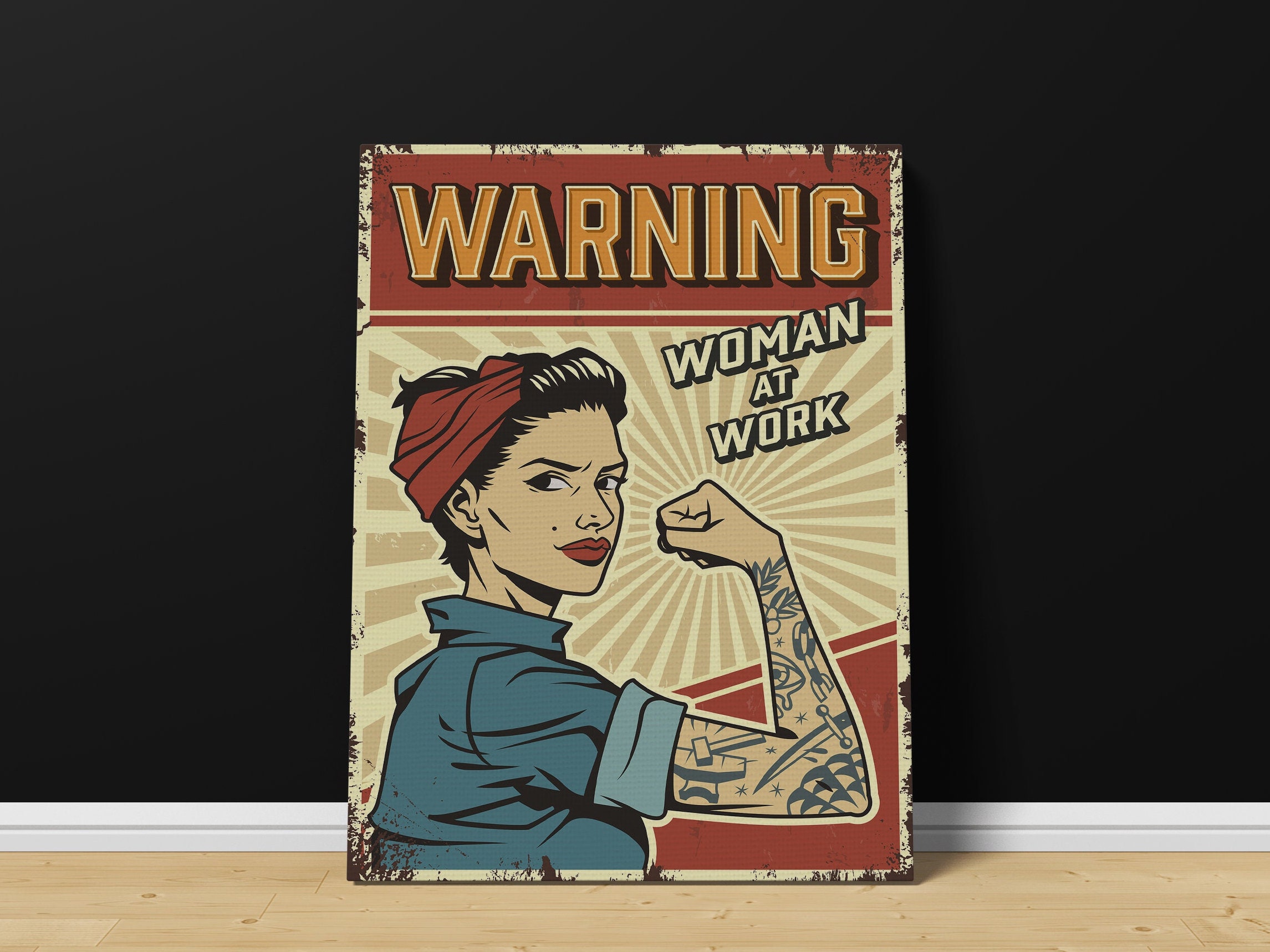 Woman at Work Vintage Canvas Print | Vintage Feminist Print, Warning ...