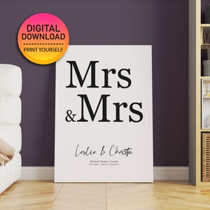 Mrs & Mrs Printable Gay Wall Art | Personalized Gay Wedding Gift | LGBTQ Wedding or Anniversary Gift | Gay wedding sign | DIGITAL DOWNLOAD