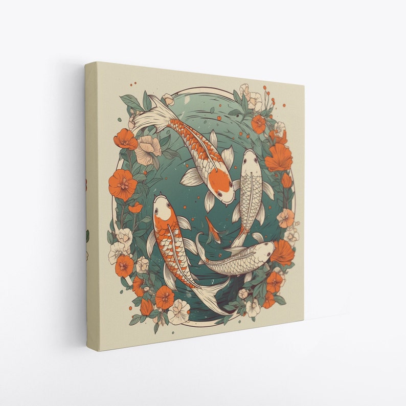 Koi Fish Print | Canvas wall art print by Wall Nostalgia Made in Canada, Large canvas prints, canvas wall art canada, canvas prints canada, Koi Wall Art Canvas, Koi Art, Koi Canvas, Koi Wall Art, Koi Fish Painting, Japanese Koi Art, Japanese Wall Art