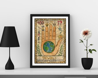 The World Tarot Card Wall Art, Tarot Card Art Prints, Fortune Teller Art, Gift Travel Lover, Mystical Home Decor, Divination Decor Art Print
