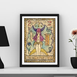 Art mural carte de tarot de la grande prêtresse, impression d'art sorcière et cadeaux, impressions d'art de carte de tarot, impression d'art bohème, estampes d'art astrologie, art des arcanes