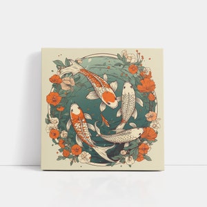 Koi Fish Print | Canvas wall art print by Wall Nostalgia Made in Canada, Large canvas prints, canvas wall art canada, canvas prints canada, Koi Wall Art Canvas, Koi Art, Koi Canvas, Koi Wall Art, Koi Fish Painting, Japanese Koi Art, Japanese Wall Art