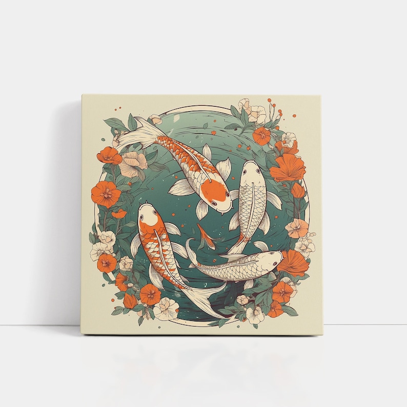 Koi Fish Print | Canvas wall art print by Wall Nostalgia Made in Canada, Large canvas prints, canvas wall art canada, canvas prints canada, Koi Wall Art Canvas, Koi Art, Koi Canvas, Koi Wall Art, Koi Fish Painting, Japanese Koi Art, Japanese Wall Art