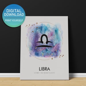WAAGE Zodiac Wandbild Sternkarte DIGITAL DOWNLOAD | Sternzeichen Printable, Waage Druck, Waage Poster, Waage Poster, Waage Sternzeichen
