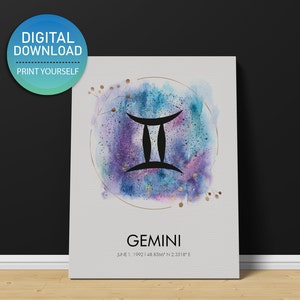 ZWILLINGE Print Zodiac Star Map DIGITAL DOWNLOAD | Sternzeichen Printable, Zwillinge Poster, Zwillinge Wandkunst, Zwillinge printable, Zwillinge Geschenke, Zwillinge Kunst