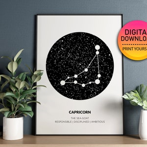 STEINBOCK Sternzeichen Sofort Download Print, Zodiac Art Printable, spirituelle Wandkunst, Astrologie Zeichen Poster, DIGITAL DOWNLOAD