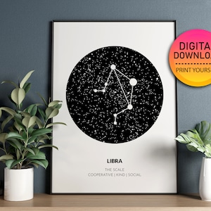 LIBRA Sternzeichen Sofort Download Print, Zodiac Art Printable, spirituelle Wandkunst, Astrologie Zeichen Poster, DIGITAL DOWNLOAD