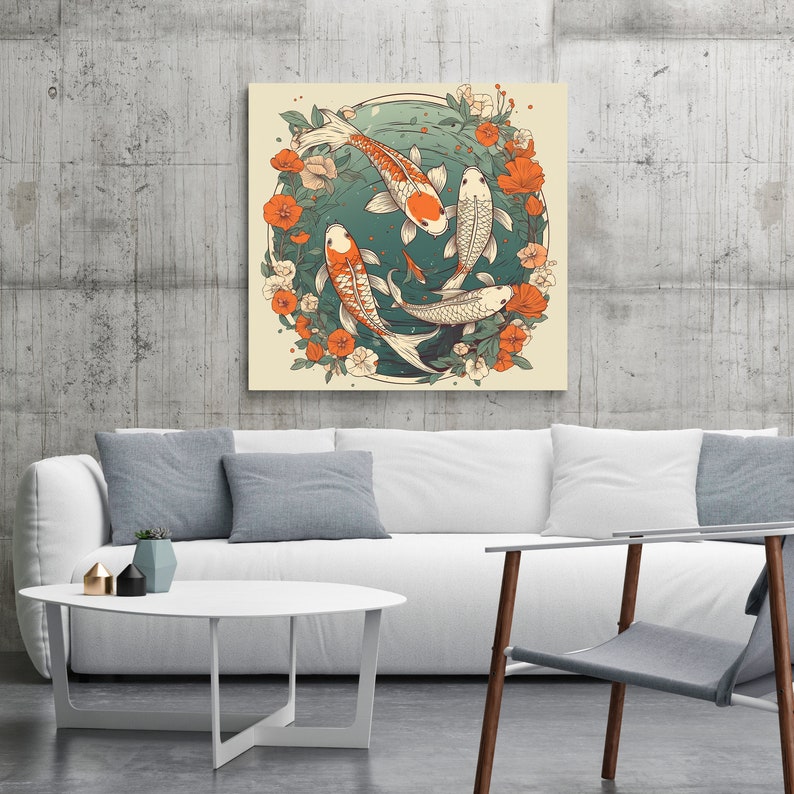 Koi Fish Print | Canvas wall art print by Wall Nostalgia Made in Canada, Large canvas prints, canvas wall art canada, canvas prints canada, Koi Wall Art Canvas, Koi Art, Koi Canvas, Koi Wall Art, Koi Fish Painting, Japanese Koi Art, Japanese Wall Art