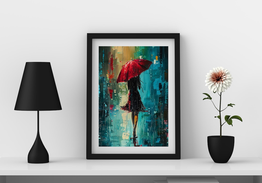 Red Umbrella Woman in the Rain Art Print, Top Feminine Wall Art, Wall ...