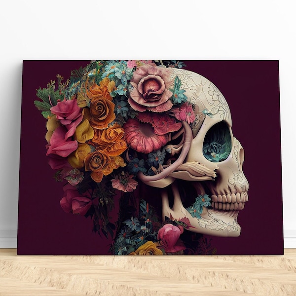 Sugar skull print |  Sugar skull art, Sugar skull canvas wall art or rolled canvas art, Skull flower print, Calavera skull, Skull art decor