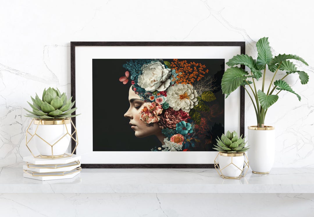 Flower Hair Wall Art, Girly Trendy Apartment Art, Flower Head Art ...