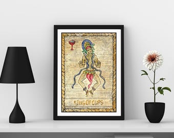 King of Cups Tarot Card Wall Art Print, Tarot Card Art Prints, Occult Art Print, Witchy Wall Art Prints, New Age Wall Art, Gift for Witches