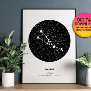 STIER Sternzeichen Sofort Download Print, Sternzeichen Art Printable, spirituelle Wandkunst, Astrologie Zeichen Poster, DIGITAL DOWNLOAD