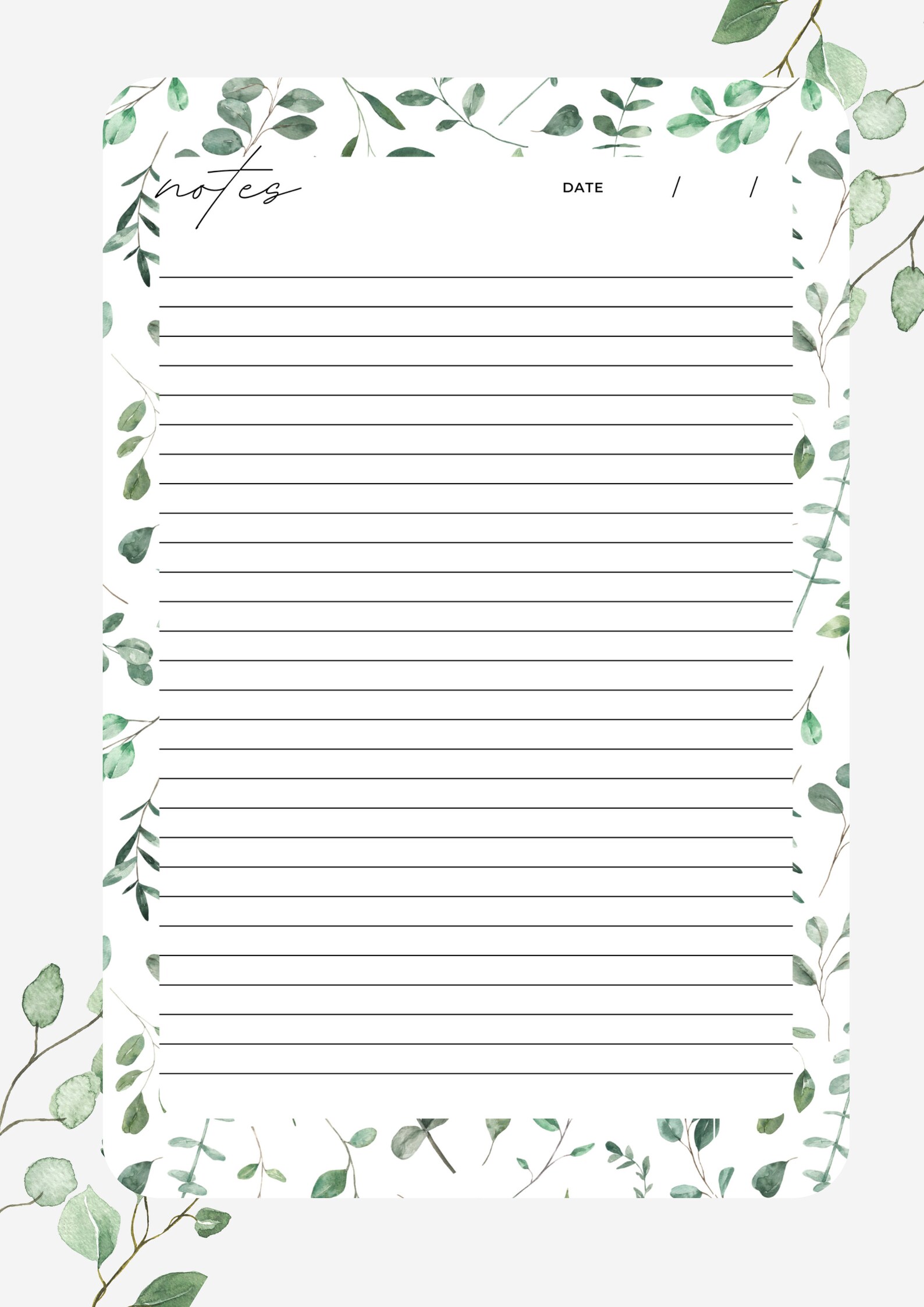 Greenery Notebook Sheet List Ready to Print / Printable / A4 / Etsy