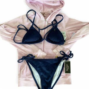 rare juicy couture velour navy blue bikini size Medium women’s swimwear brand new