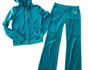 Y2K Juicy Couture Velour Tracksuit: Turquoise Blue, Rhinestone