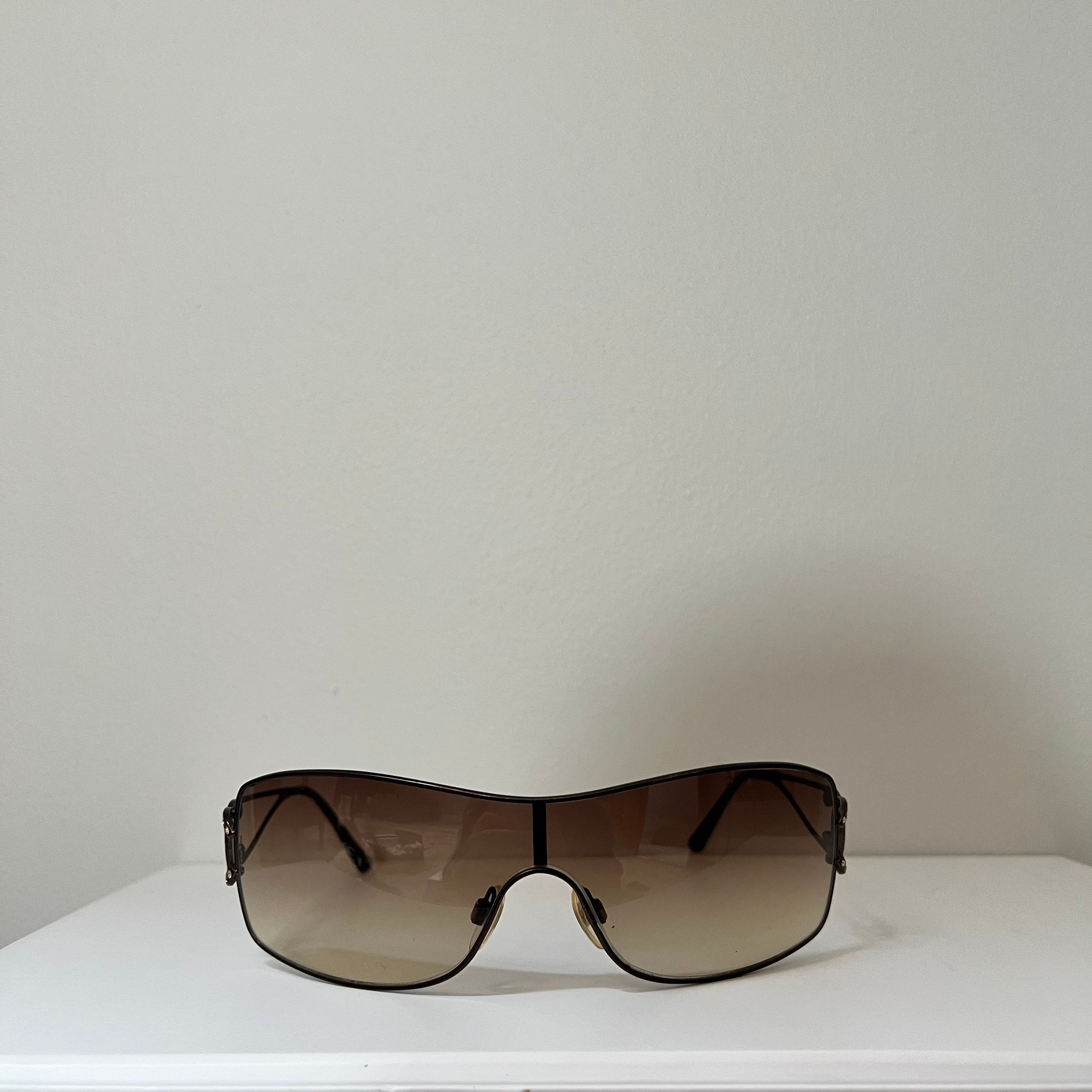 Vintage Chanel Shield Style Sunglasses Brown Etsy
