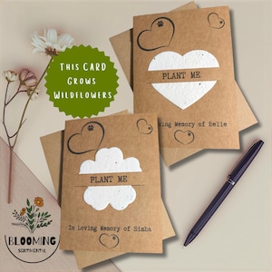 Tarjeta de condolencias personalizada con semillas para mascotas. Tarjeta de pésame A6 por la pérdida de una mascota con sobre. Flores silvestres plantables del Reino Unido. Recuerdos de la pérdida de un gato o perro.