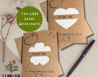 Personalised Seed Paper Pet Bereavement Card. A6 Pet Loss Sympathy Card With Envelope. Plantable UK Wildflowers. Loving Memory Cat Dog Loss