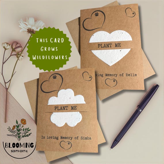 Personalised Seed Paper Pet Bereavement Card. A6 Pet Loss Sympathy Card With Envelope. Plantable UK Wildflowers. Loving Memory Cat Dog Loss