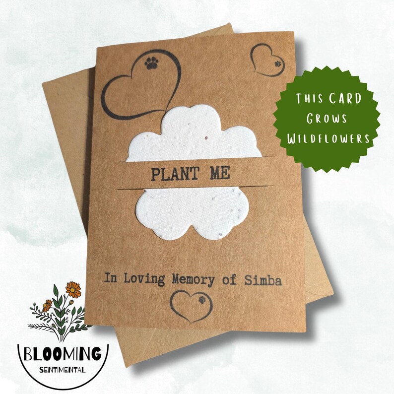 Personalised Seed Paper Pet Bereavement Card. A6 Pet Loss Sympathy Card With Envelope. Plantable UK Wildflowers. Loving Memory Cat Dog Loss Flower