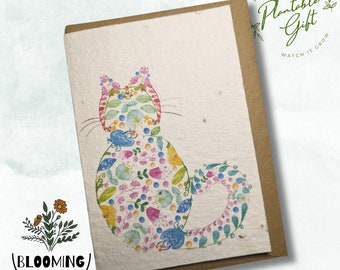Seed Paper Cat Greetings Card A6 Eco-Friendly Plantable Seeded Card With Envelope. Cat Design. UK Wildflower Seeds. Birthday Card Cat Lover
